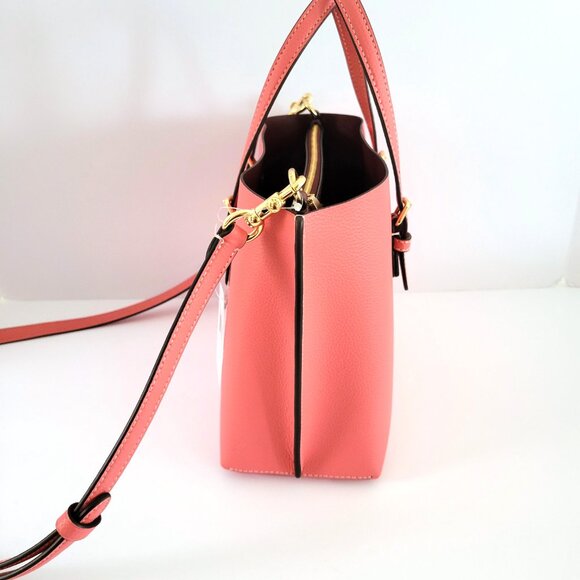 Coach CV966 Leather Tonal Hardware Mollie 25 Tote Satchel Handbag Bright Coral - Picture 4 of 8